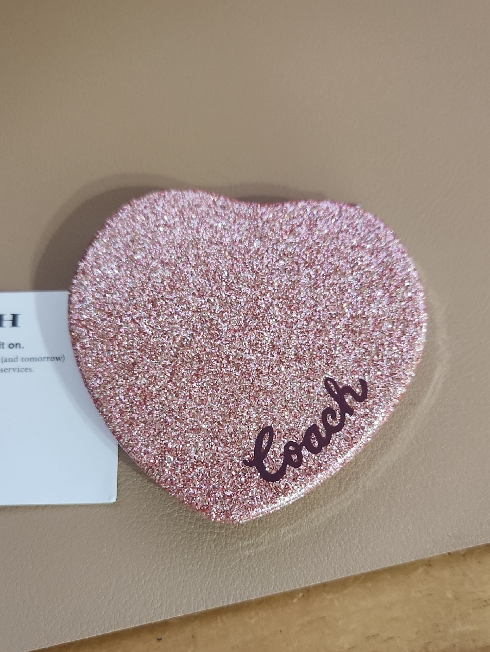 Coach Rose Glitter Heart Compact Mirror